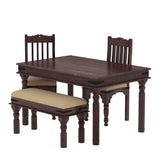 Ajmer Solid Sheesham Wood 4 Seater Dining Set With Bench (With Cushion, Walnut Finish)